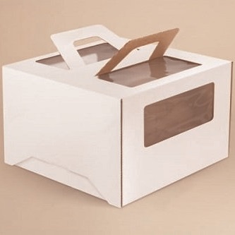 Коробка для торта с окном и ручками (белая), 220х220х150 мм