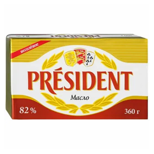 Масло сливочное President 82%, 360 г