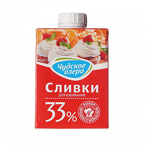 Молочные сливки 33% Чудское озеро, 500 мл