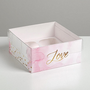 Коробка на 4 капкейка «Love», 16х16х7,5 см